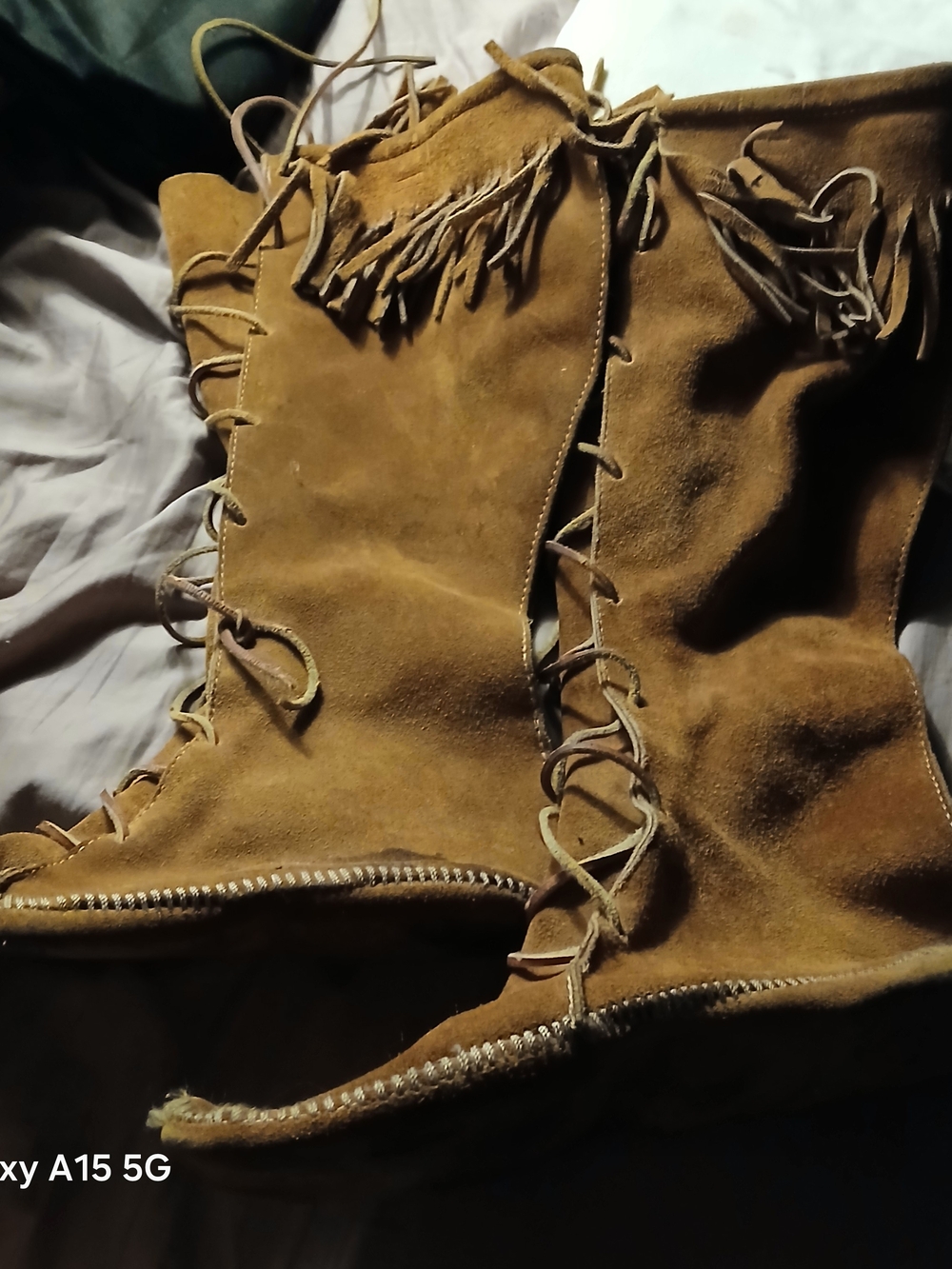 Suede Fringe Lace-Up Women's Moccasin Boots in Chestnut Brown